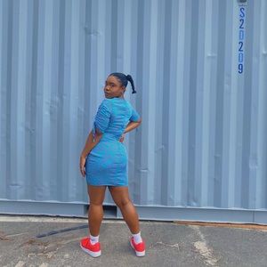 Turquoise and Pink Leopard print dress